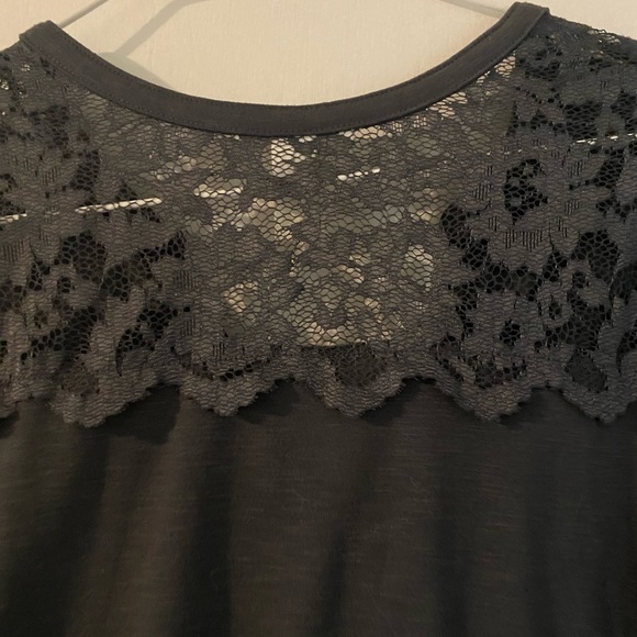 H & M dark grey v neck blouse with netting feature. - Picture 3 of 5